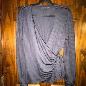 Tahari Black V-Neck Faux Wrap Top